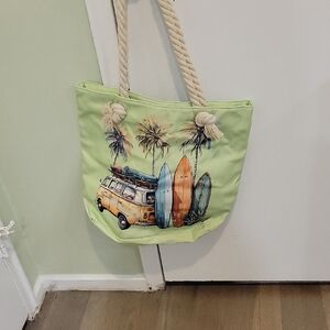 Tropical Surf Print Tote Bag - Green